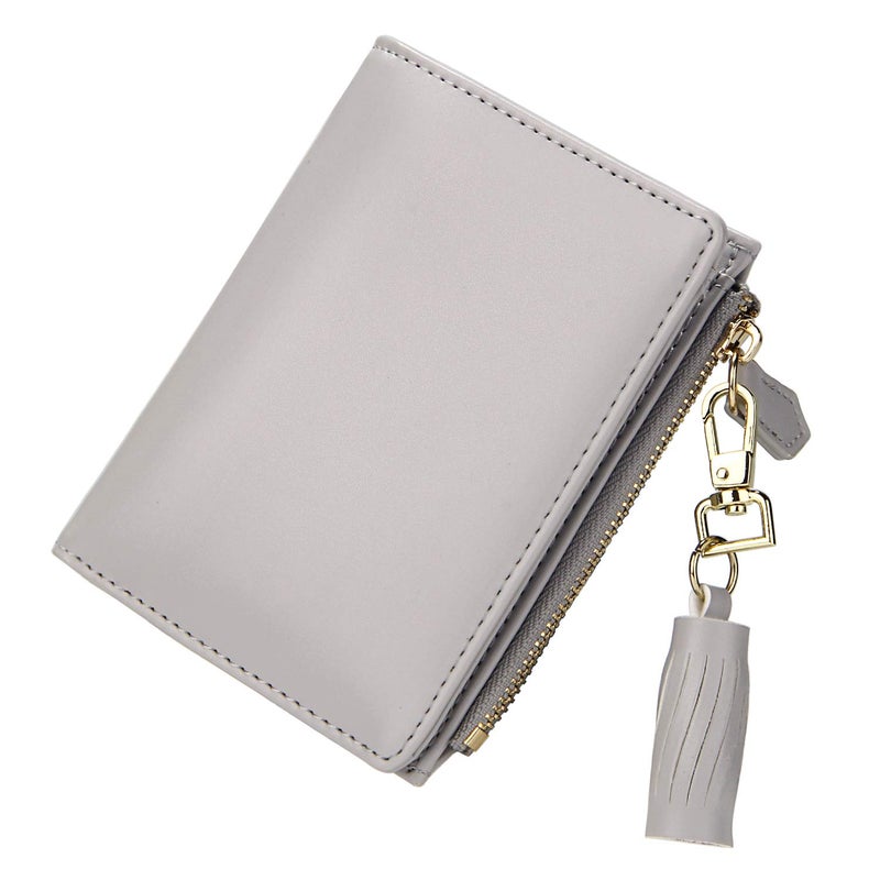 GEEAD Small Wallets for Women Bifold Slim Coin Purse Zipper ID Card Holder PU Leather Grey - Image 1